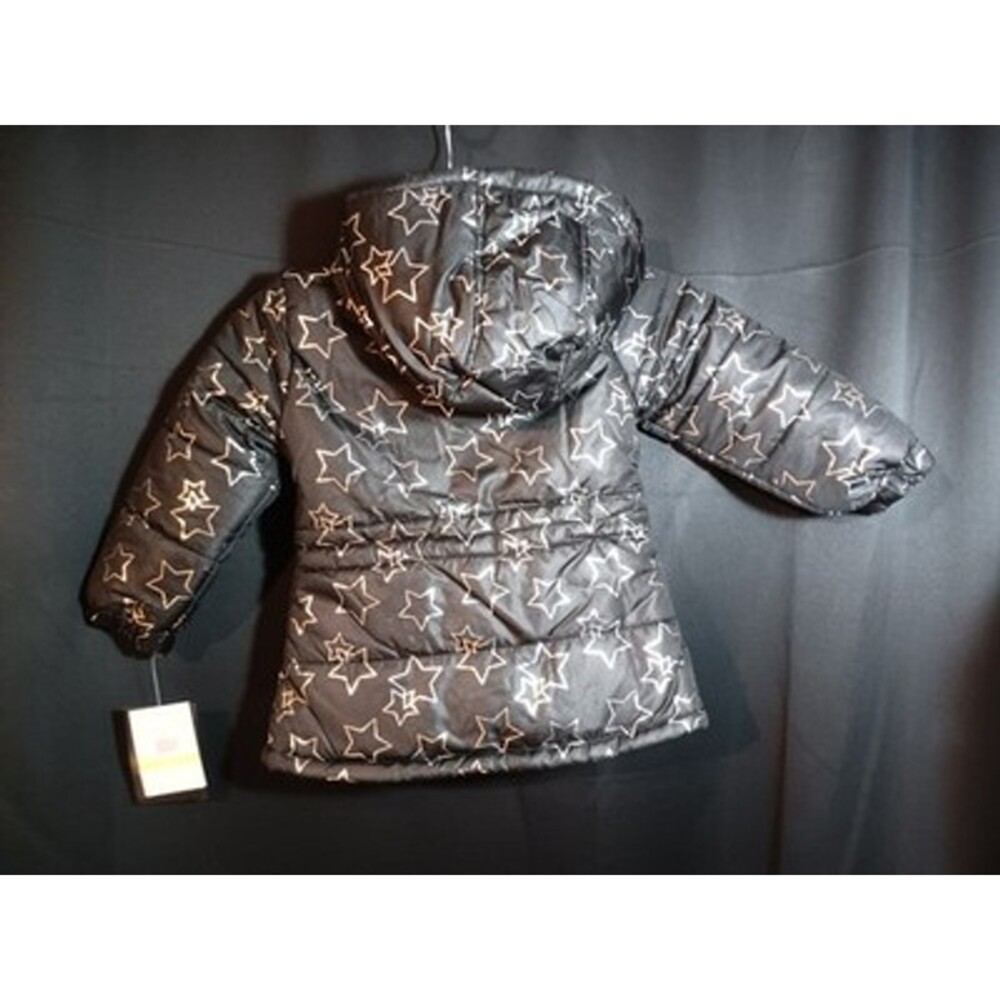 NWT London Fog Toddler Girls 4T Winter Coat – Black Star Print with Hood - Picture 2 of 5
